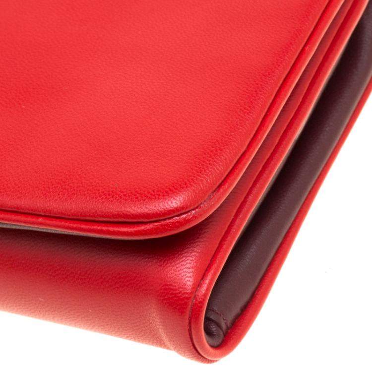 Pre Owned Tory Burch Coral Red Leather Beau Wristlet