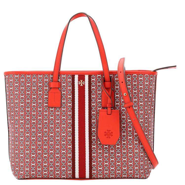 Tory Burch Red Coated Canvas Gemini Link Small Tote Tory Burch | TLC