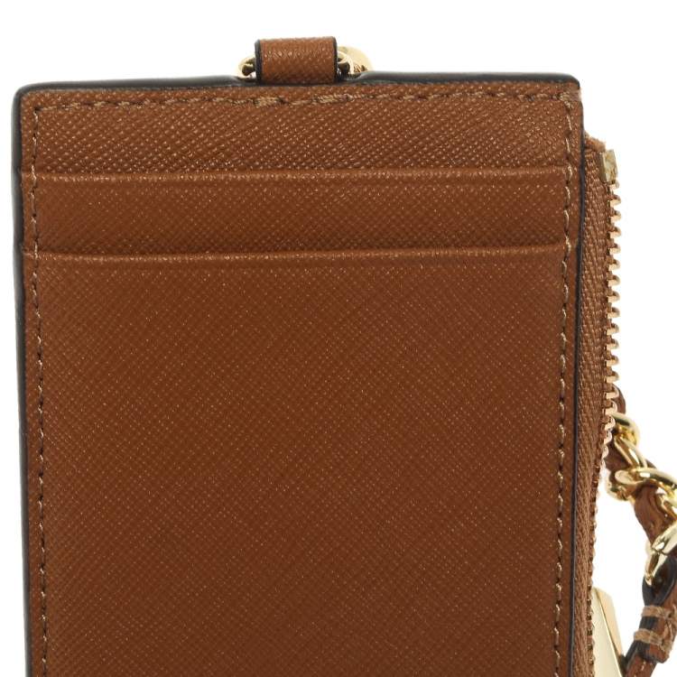 Pre Owned Tory Burch Tan Leather Lanyard ID Card Holder