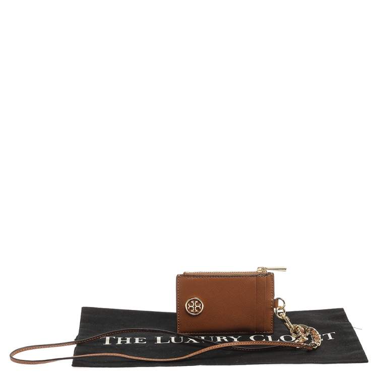 Pre Owned Tory Burch Tan Leather Lanyard ID Card Holder