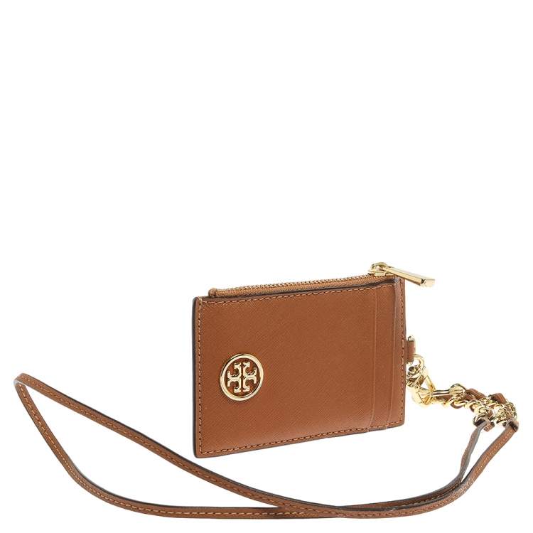 Pre Owned Tory Burch Tan Leather Lanyard ID Card Holder