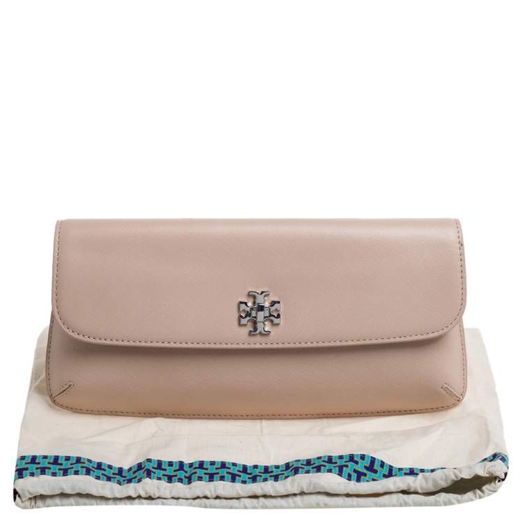 Pre Owned Tory Burch Pink Leather Slim Diana Flap Clutch