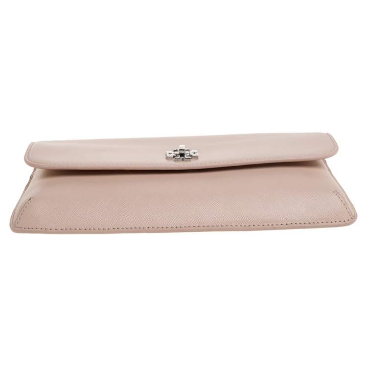 Pre Owned Tory Burch Pink Leather Slim Diana Flap Clutch