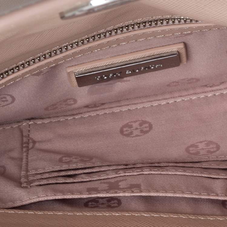Pre Owned Tory Burch Pink Leather Slim Diana Flap Clutch