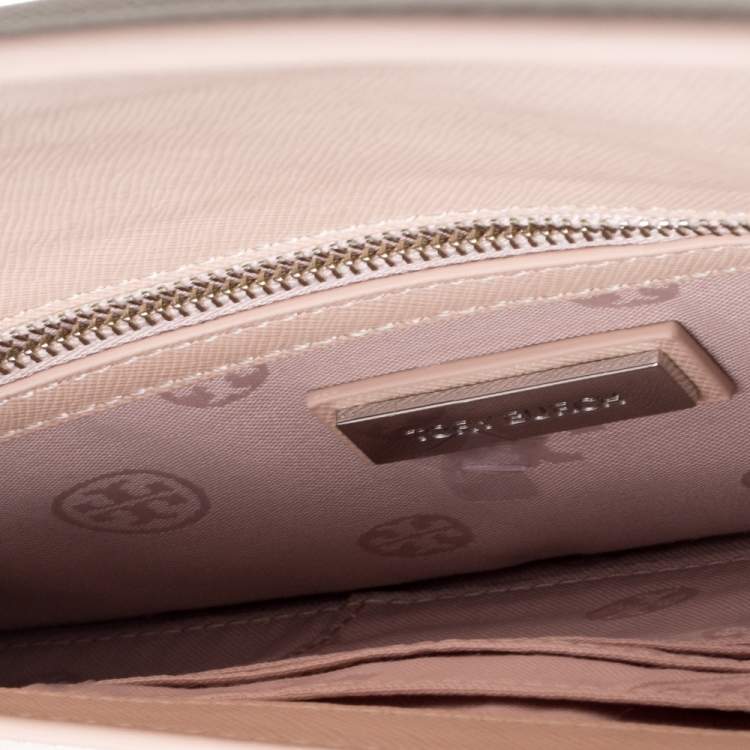 Pre Owned Tory Burch Pink Leather Slim Diana Flap Clutch