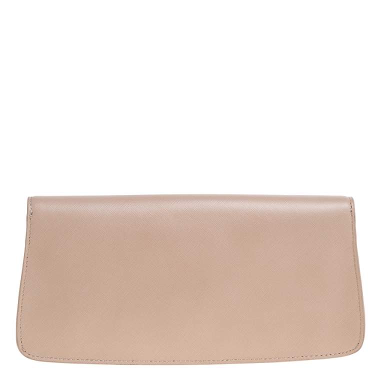 Pre Owned Tory Burch Pink Leather Slim Diana Flap Clutch