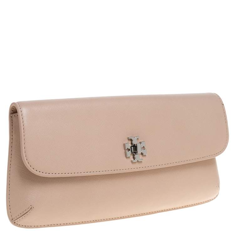 Pre Owned Tory Burch Pink Leather Slim Diana Flap Clutch