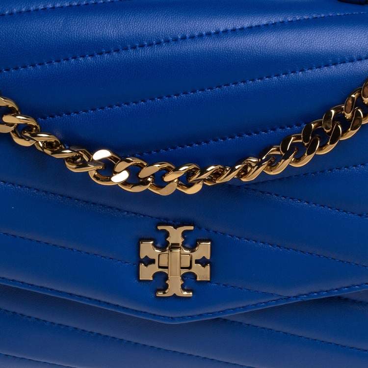Tory Burch Blue Chevron Leather Kira Top Handle Bag