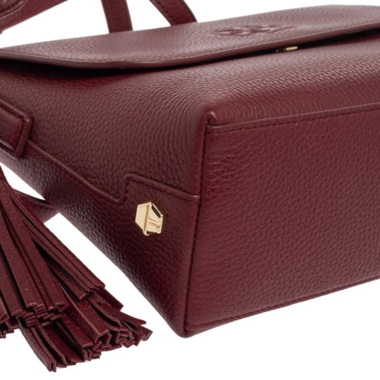 Pre Owned Tory Burch Garnet Red Leather Thea Messenger Bag