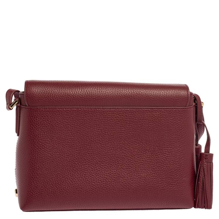 Pre Owned Tory Burch Garnet Red Leather Thea Messenger Bag