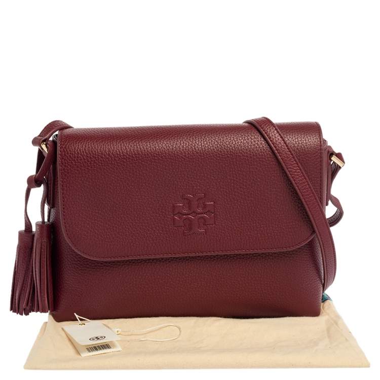 Pre Owned Tory Burch Garnet Red Leather Thea Messenger Bag