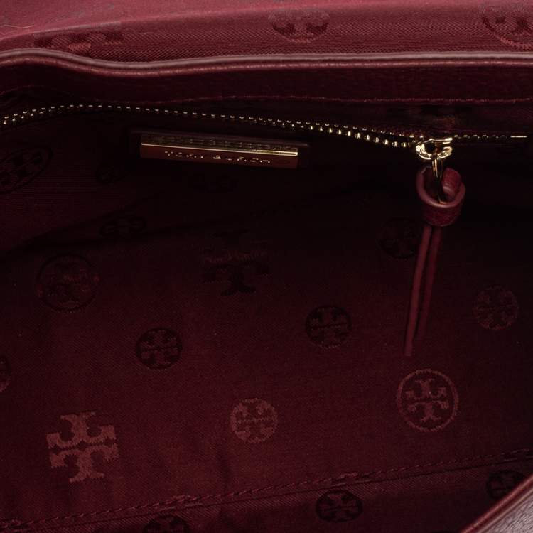 Pre Owned Tory Burch Garnet Red Leather Thea Messenger Bag