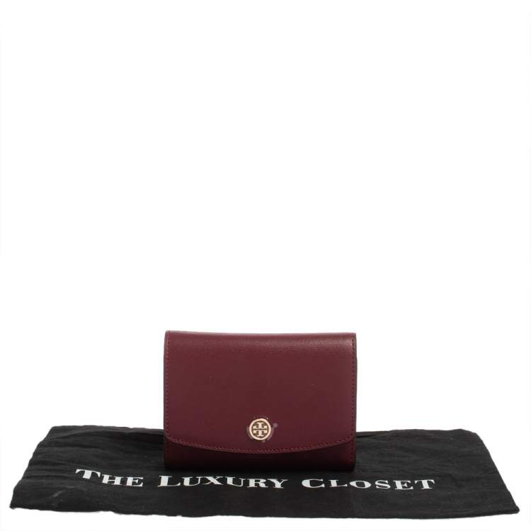 Pre Owned Tory Burch Burgundy Leather Robinson Wallet