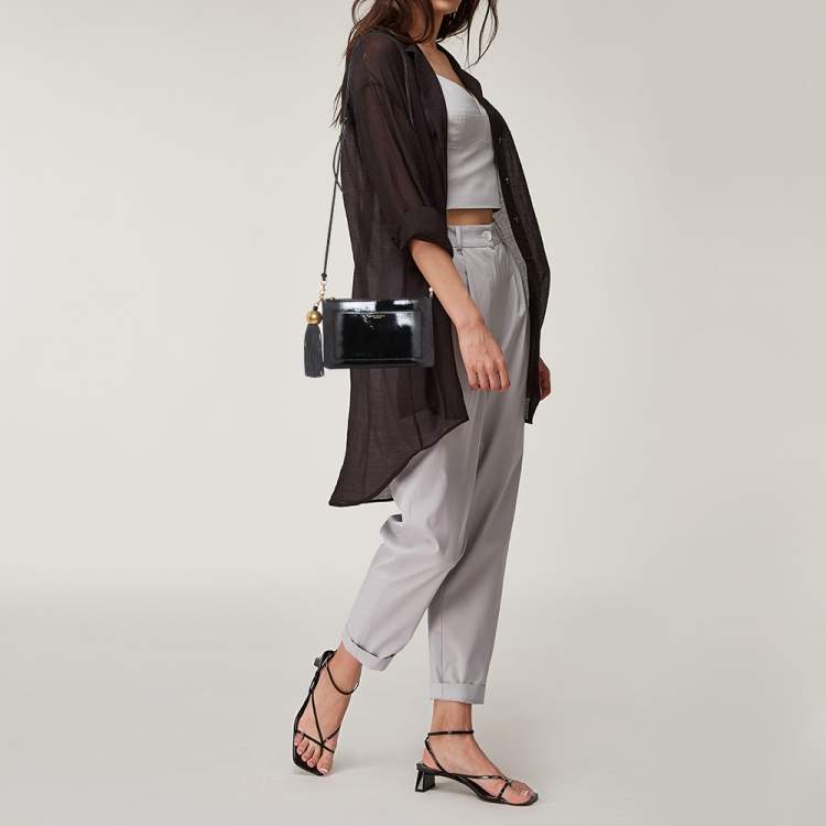 Tory Burch Ombre Patent Leather and Suede Zip Tassel