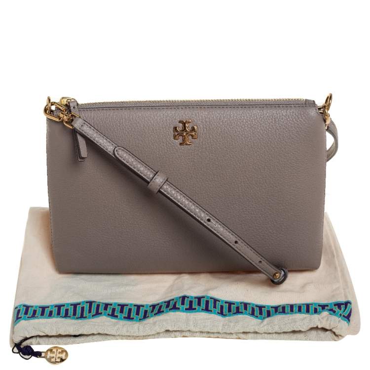 Pre Owned Tory Burch Grey Pebbled Leather Kira Top Zip Crossbody Bag