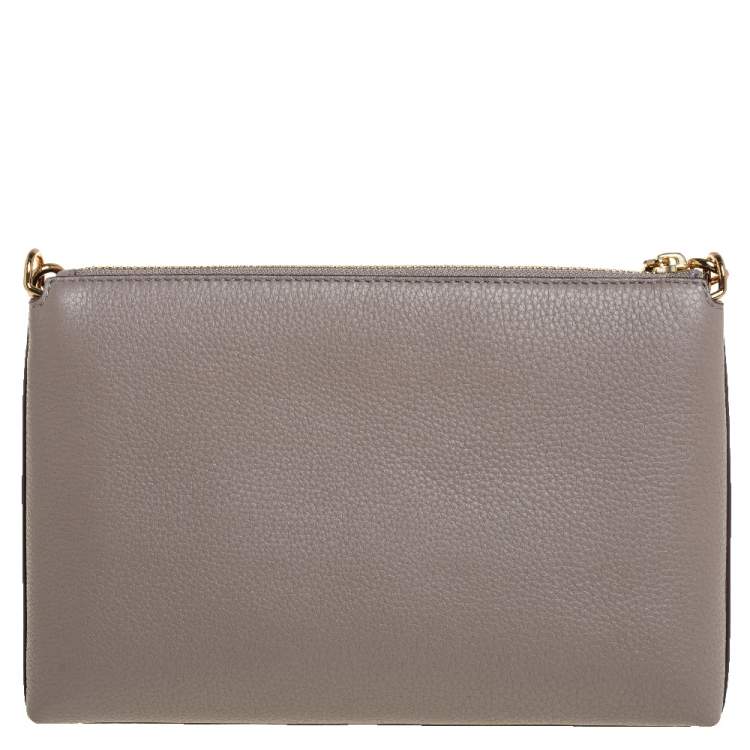 Pre Owned Tory Burch Grey Pebbled Leather Kira Top Zip Crossbody Bag