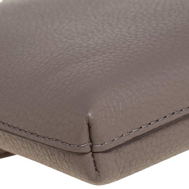 Pre Owned Tory Burch Grey Pebbled Leather Kira Top Zip Crossbody Bag