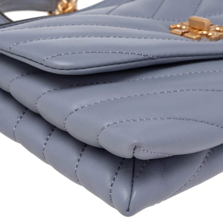 Pre Owned Tory Burch Grey Chevron Quilted Leather Kira Wallet On Chain