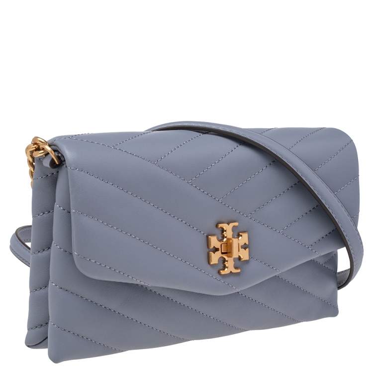 Pre Owned Tory Burch Grey Chevron Quilted Leather Kira Wallet On Chain