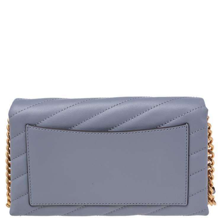 Pre Owned Tory Burch Grey Chevron Quilted Leather Kira Wallet On Chain