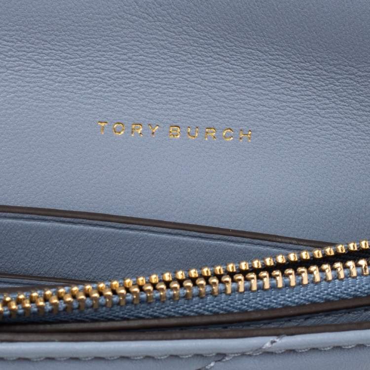 Pre Owned Tory Burch Grey Chevron Quilted Leather Kira Wallet On Chain