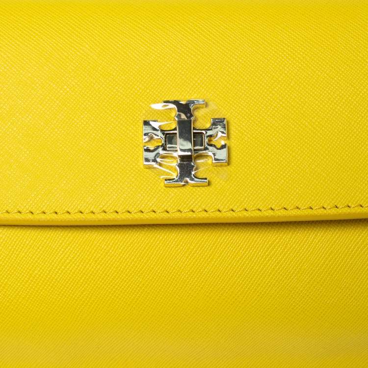 Pre Owned Tory Burch Yellow Leather Slim Diana Flap Clutch