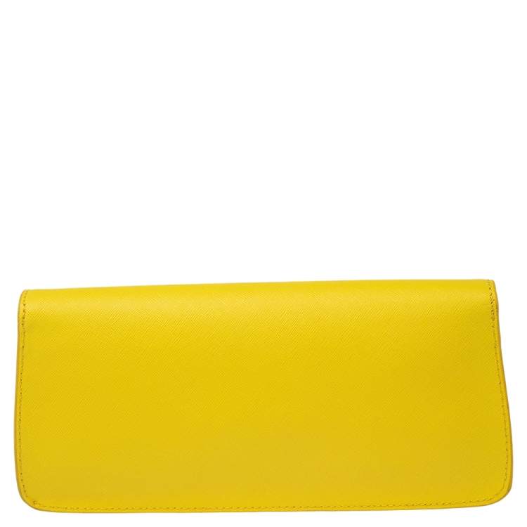 Pre Owned Tory Burch Yellow Leather Slim Diana Flap Clutch
