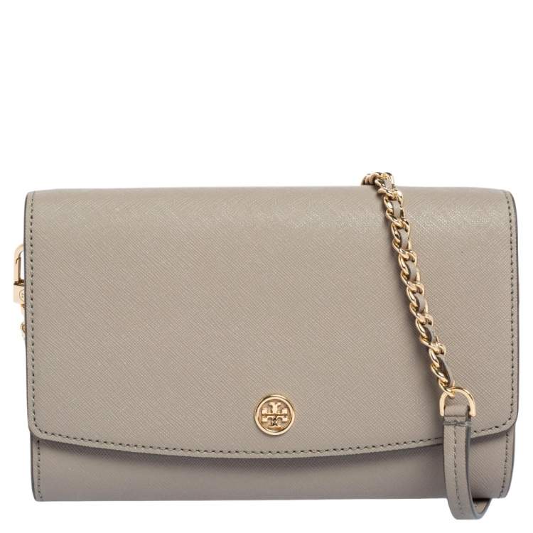 Tory Burch Brown Saffiano Leather Robinson Chain Shoulder Bag
