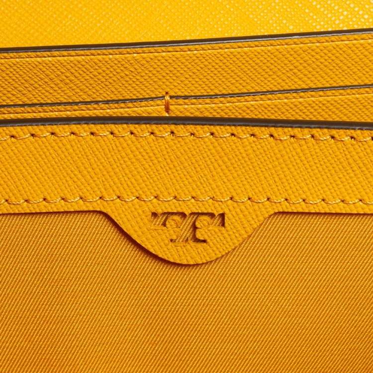 Pre Owned Tory Burch Mustard Saffiano Leather Robinson Wallet on Chain