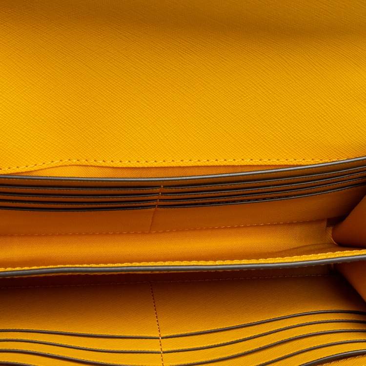 Pre Owned Tory Burch Mustard Saffiano Leather Robinson Wallet on Chain