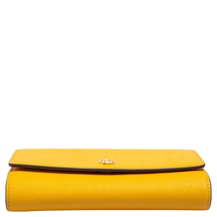 Pre Owned Tory Burch Mustard Saffiano Leather Robinson Wallet on Chain