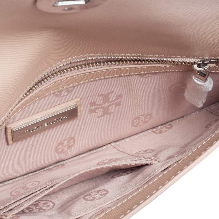 Pre Owned Tory Burch Beige Saffiano Leather Diana Clutch