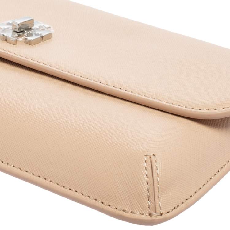 Pre Owned Tory Burch Beige Saffiano Leather Diana Clutch