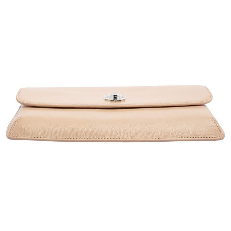 Pre Owned Tory Burch Beige Saffiano Leather Diana Clutch