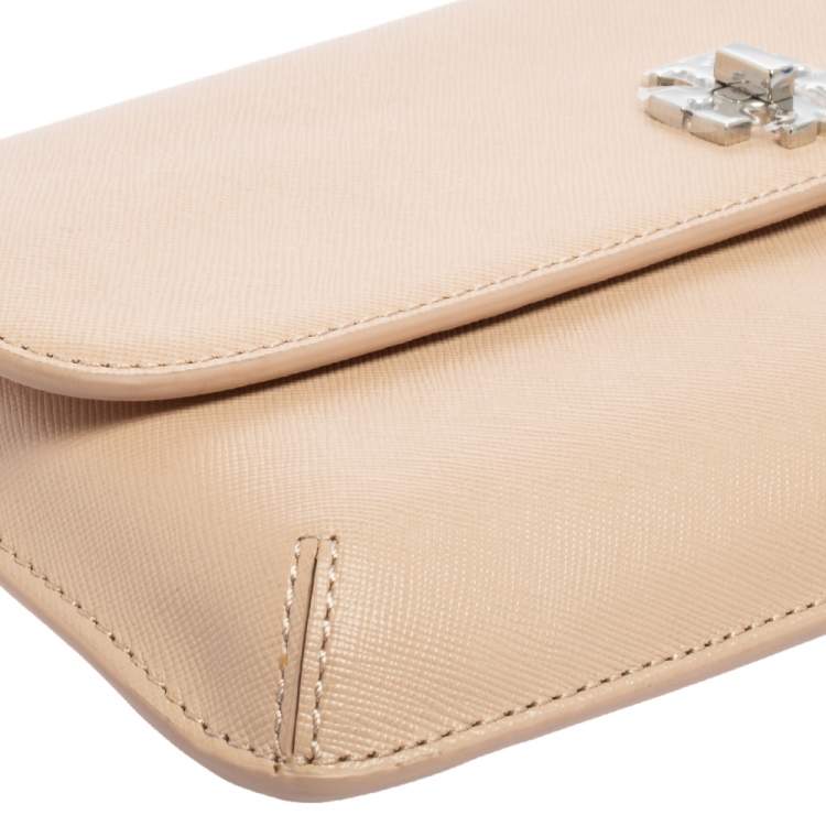 Pre Owned Tory Burch Beige Saffiano Leather Diana Clutch