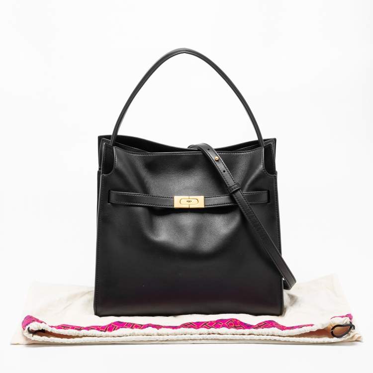Pre Owned Tory Burch Black Leather Lee Radziwill Top Handle Bag