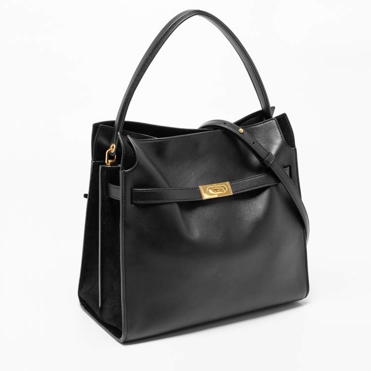 Pre Owned Tory Burch Black Leather Lee Radziwill Top Handle Bag