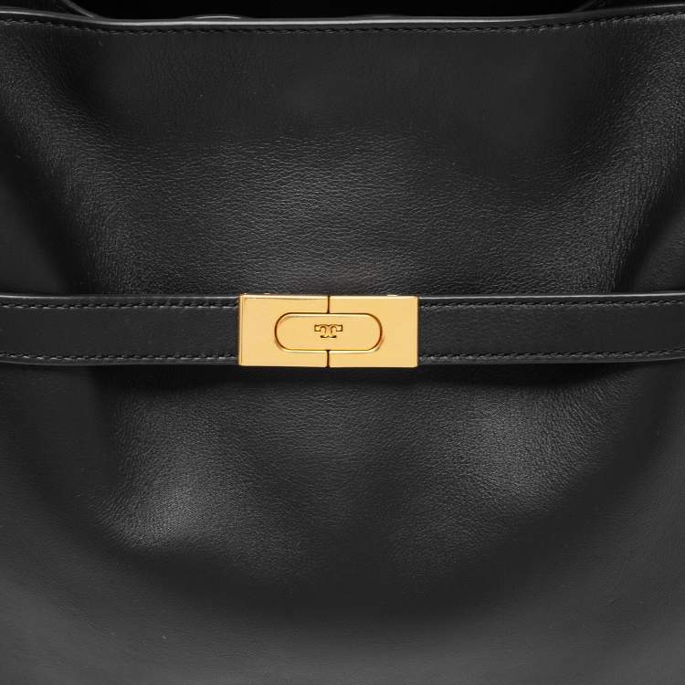 Pre Owned Tory Burch Black Leather Lee Radziwill Top Handle Bag