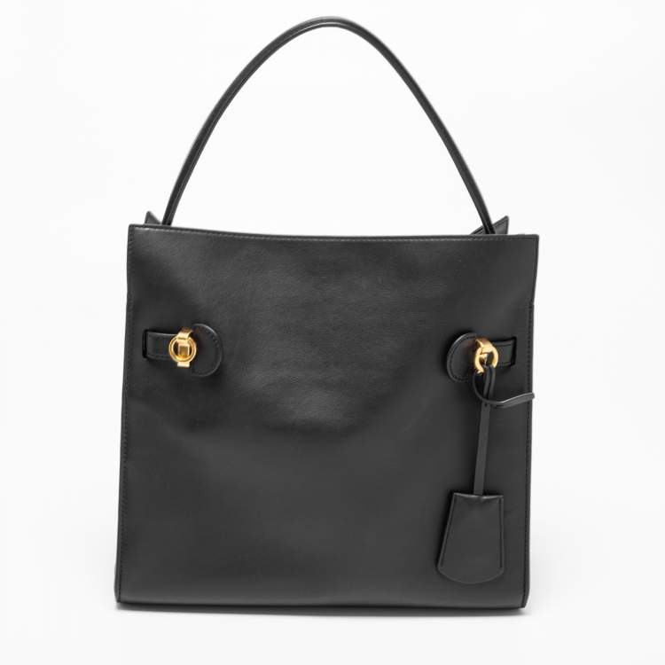 Pre Owned Tory Burch Black Leather Lee Radziwill Top Handle Bag