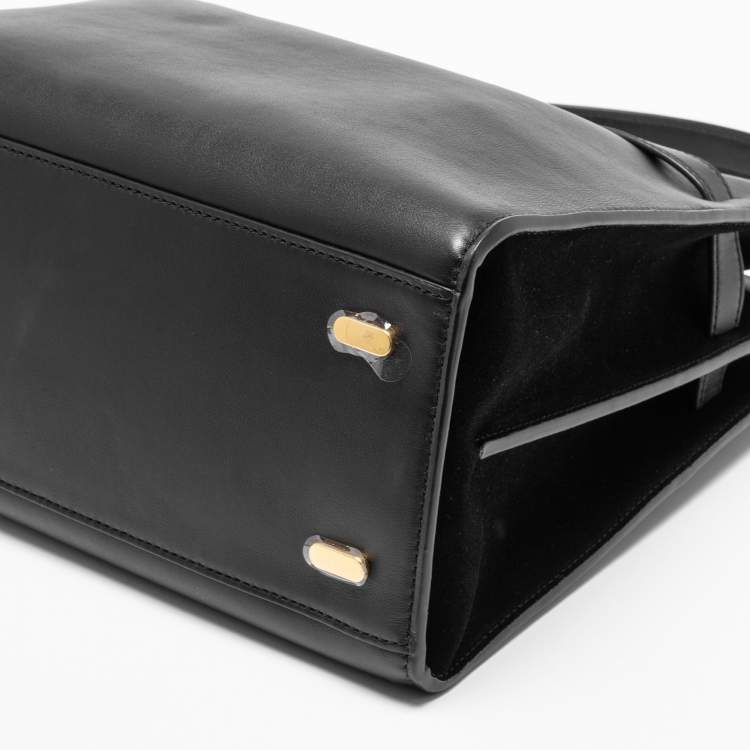 Pre Owned Tory Burch Black Leather Lee Radziwill Top Handle Bag