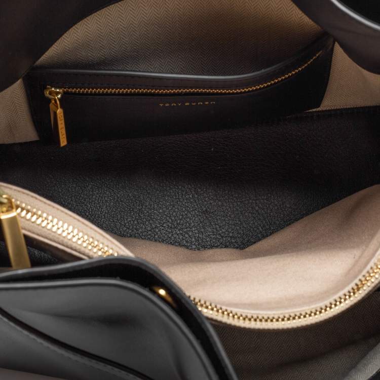 Pre Owned Tory Burch Black Leather Lee Radziwill Top Handle Bag