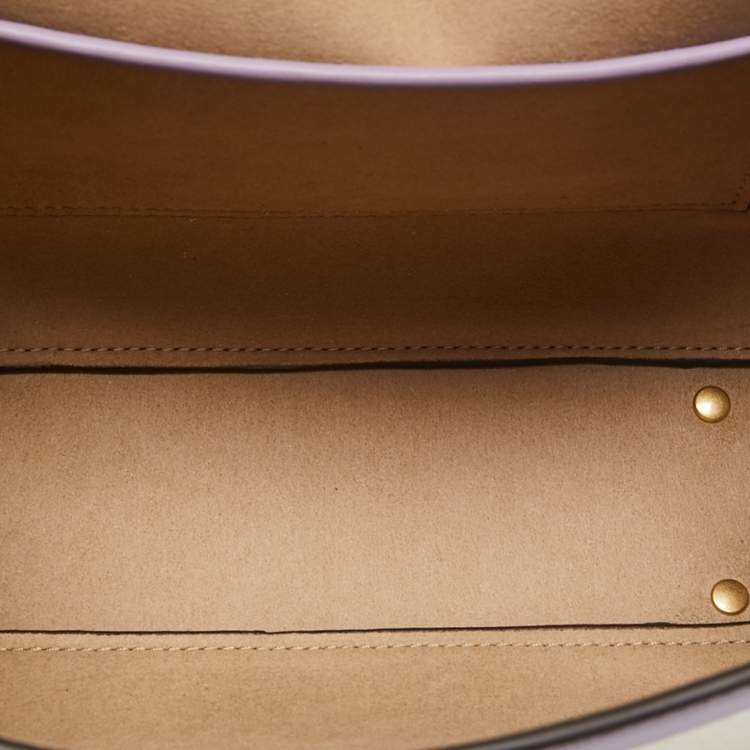Pre Owned Tory Burch Purple/White Leather and Canvas Juliette Top Handle Bag
