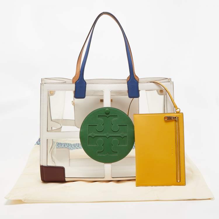 Pre Owned Tory Burch Multicolor/Clear PVC and Faux Leather Quadrant Ella Tote