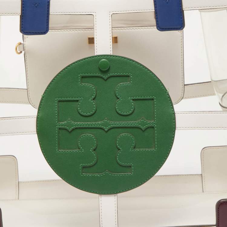 Pre Owned Tory Burch Multicolor/Clear PVC and Faux Leather Quadrant Ella Tote