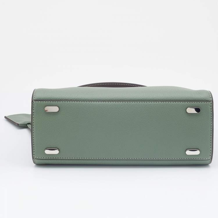 Pre Owned Tory Burch Green/Brown Leather and Suede Small Lee Radziwill Double Bag