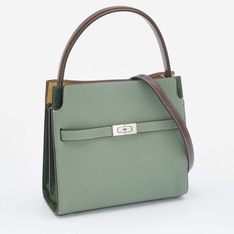 Pre Owned Tory Burch Green/Brown Leather and Suede Small Lee Radziwill Double Bag