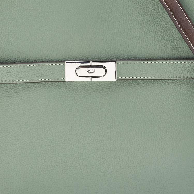 Pre Owned Tory Burch Green/Brown Leather and Suede Small Lee Radziwill Double Bag