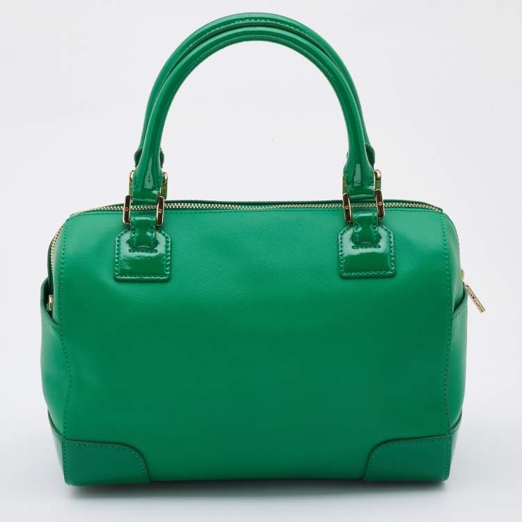 Pre Owned Tory Burch Green Leather Robinson Boston Bag