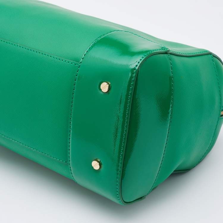 Pre Owned Tory Burch Green Leather Robinson Boston Bag