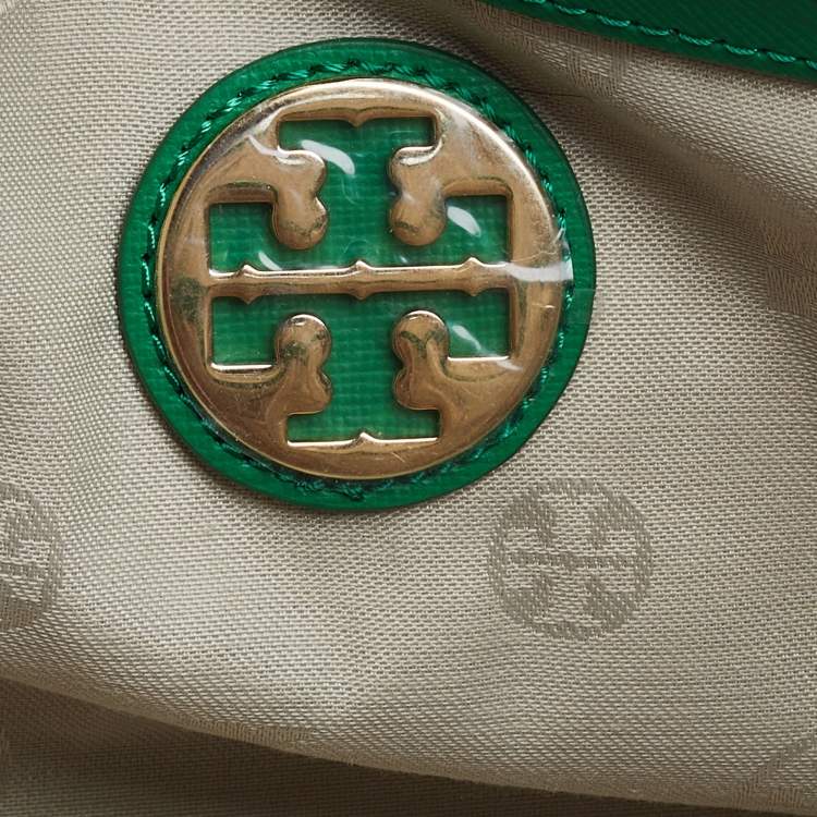 Pre Owned Tory Burch Green Leather Robinson Boston Bag